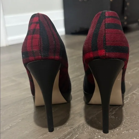 Le Chateau Black and Red Plaid Heels - Picture 3 of 5